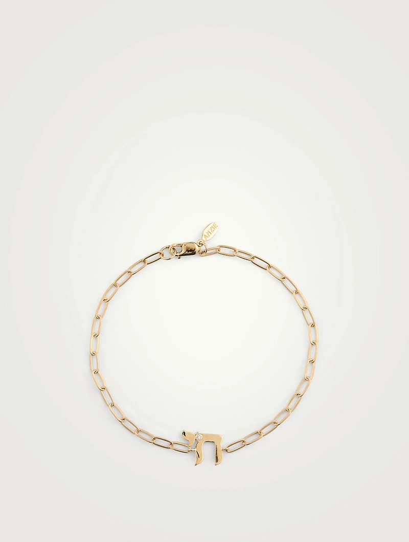 Love Letter 14K Gold Chai Paper Clip Bracelet With Diamonds