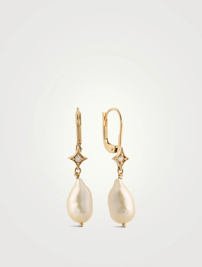 Emilia 14K Gold Gothic Star Baroque Pearl Drop Earrings With Topaz