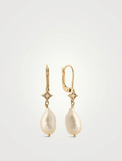 Emilia 14K Gold Gothic Star Baroque Pearl Drop Earrings With Topaz