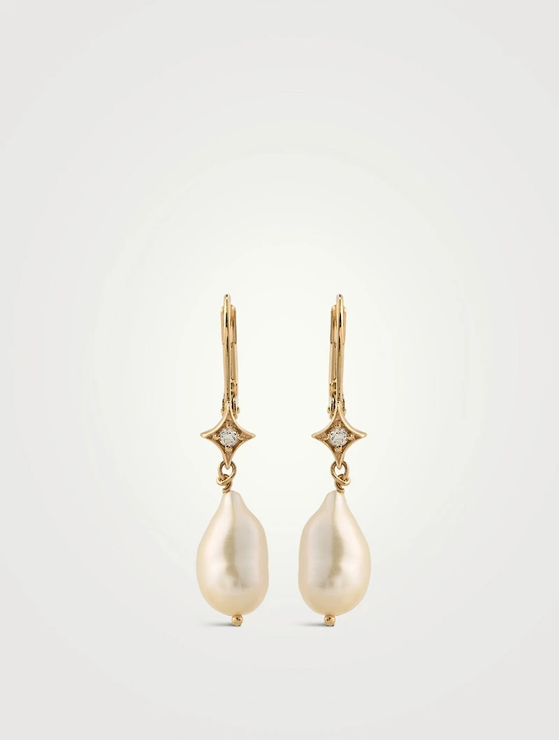 Emilia 14K Gold Gothic Star Baroque Pearl Drop Earrings With Topaz