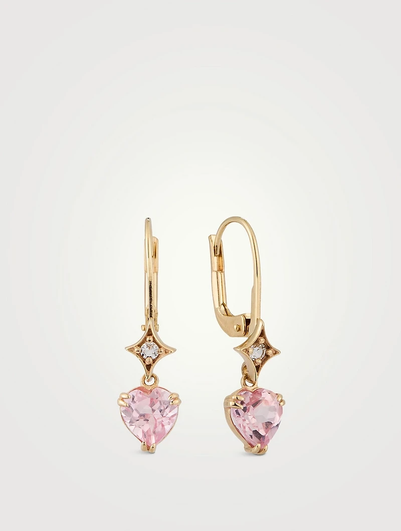 Jac+Jo 14K Gold Heart Drop Earrings With Morganite And Topaz