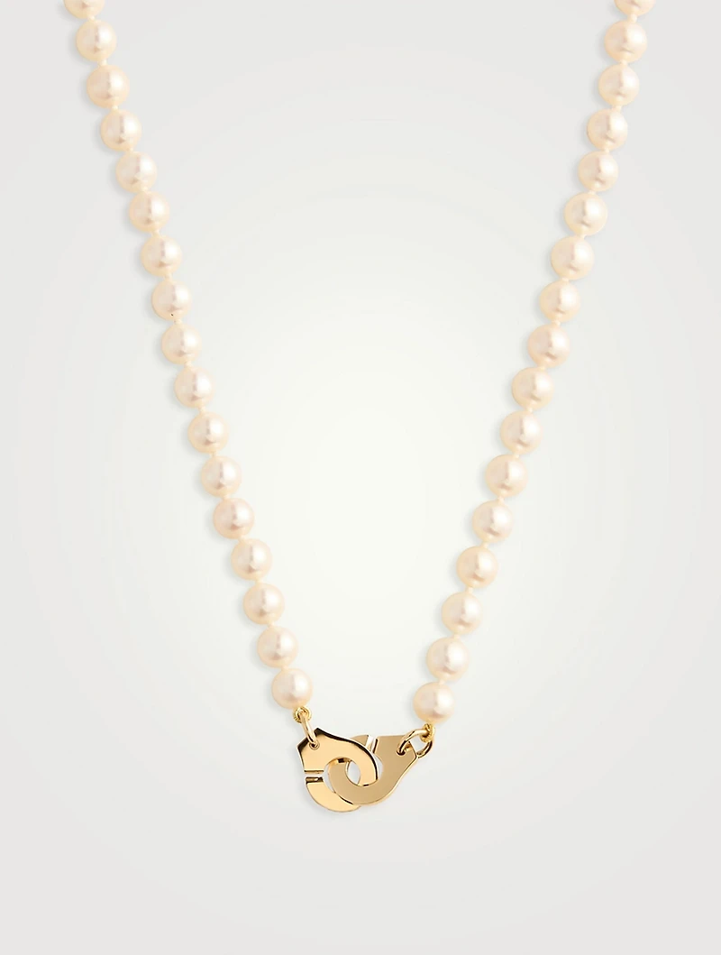Small Menottes Dinh Van Pearl And 18K Gold Necklace
