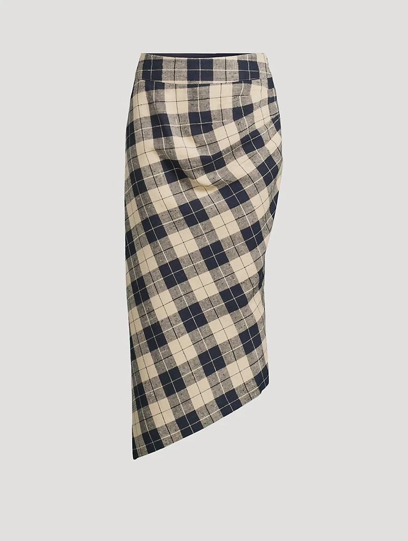 Asymmetric Midi Skirt Plaid Print