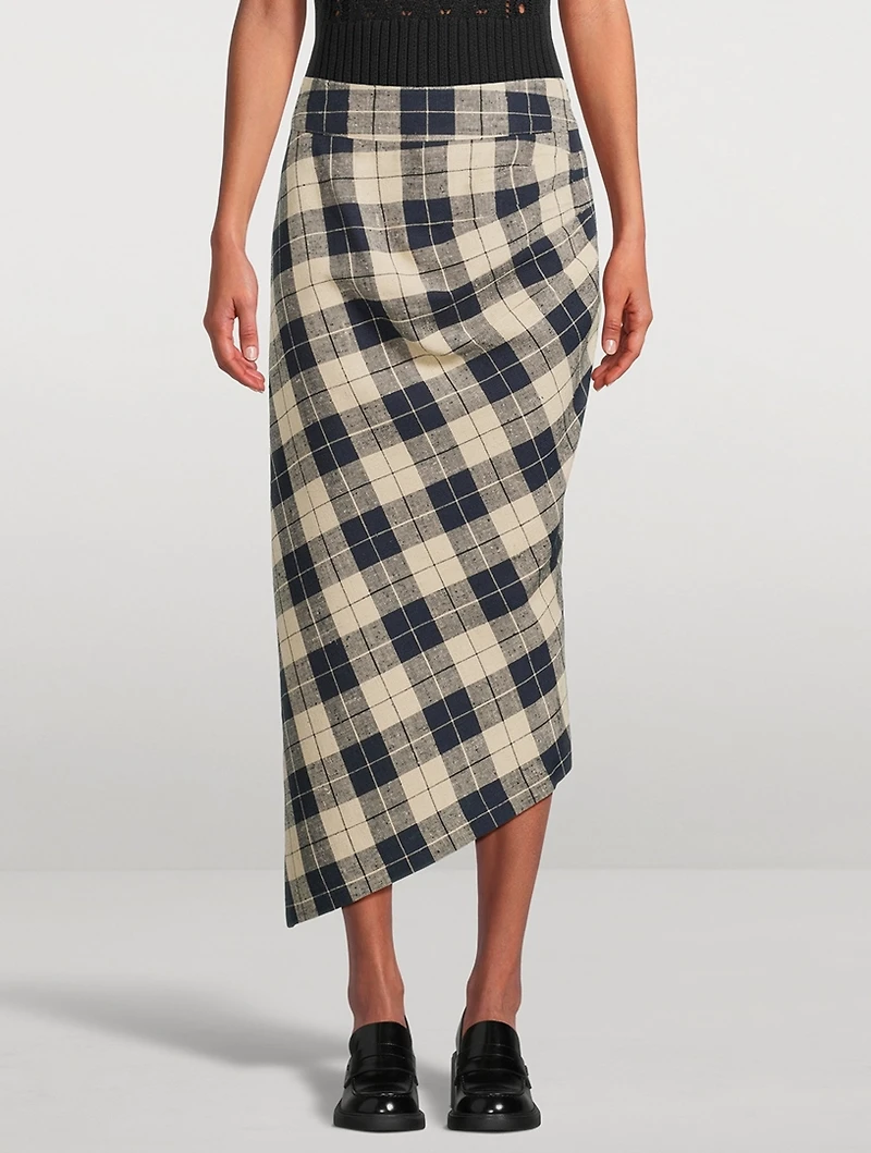 Asymmetric Midi Skirt Plaid Print