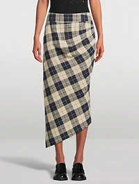 Asymmetric Midi Skirt Plaid Print