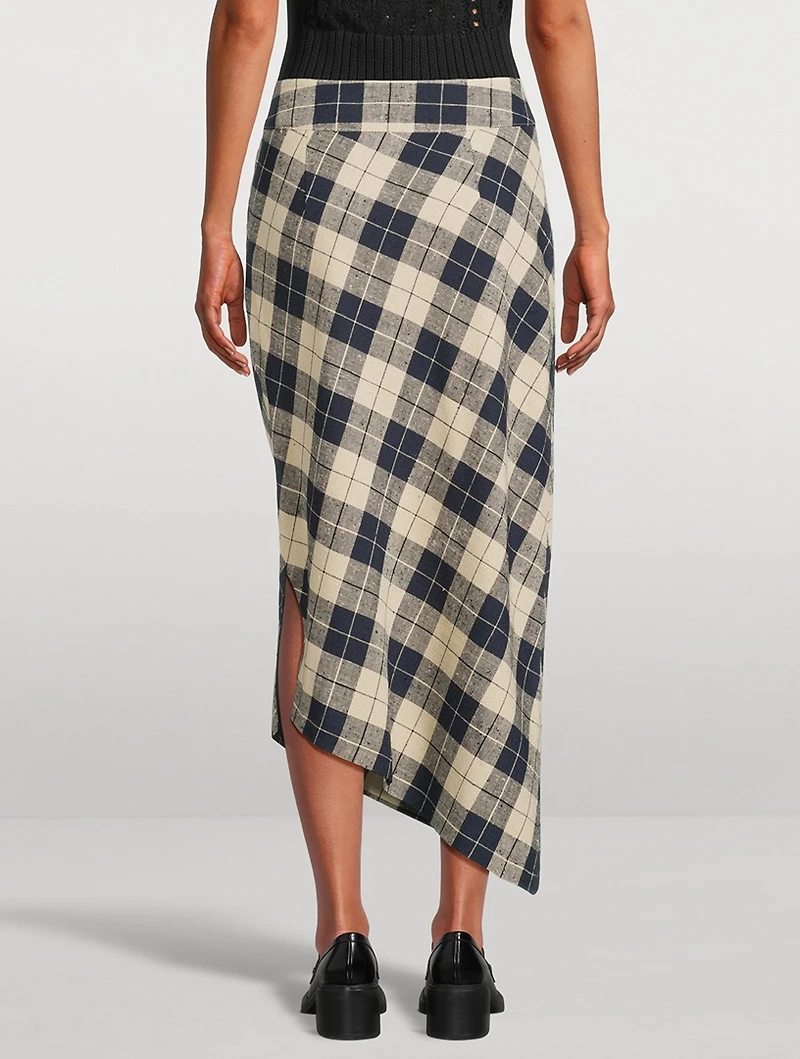 Asymmetric Midi Skirt Plaid Print