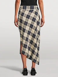 Asymmetric Midi Skirt Plaid Print
