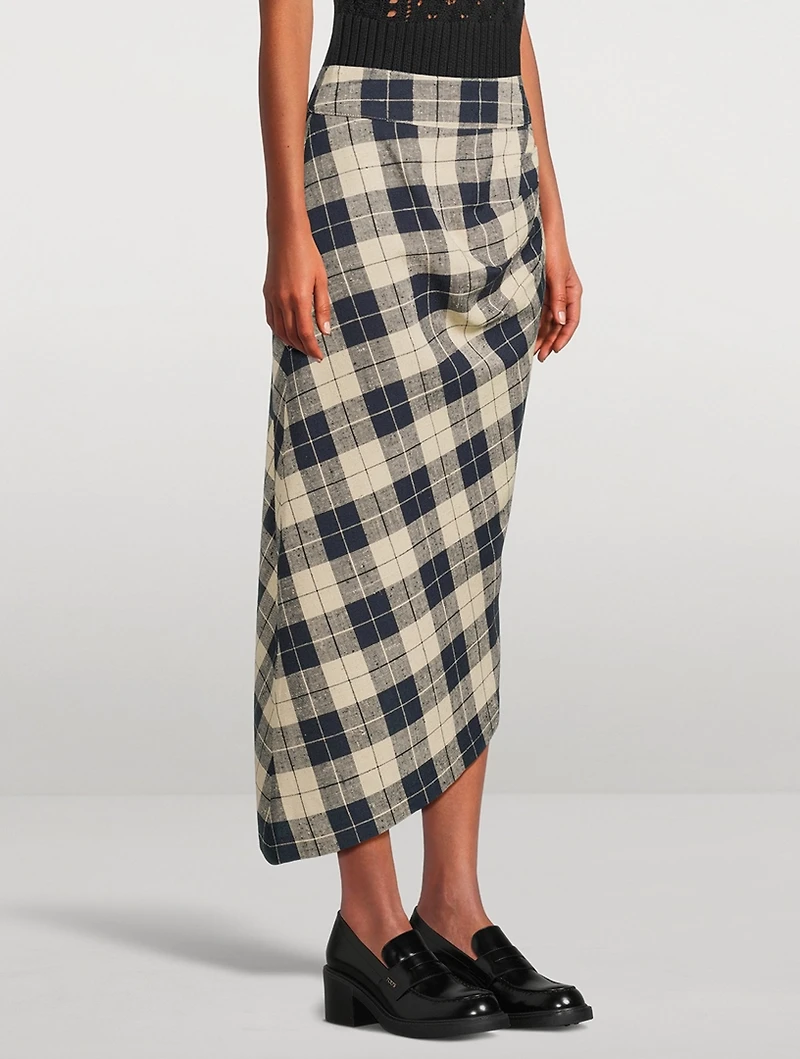 Asymmetric Midi Skirt Plaid Print