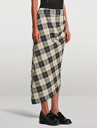 Asymmetric Midi Skirt Plaid Print