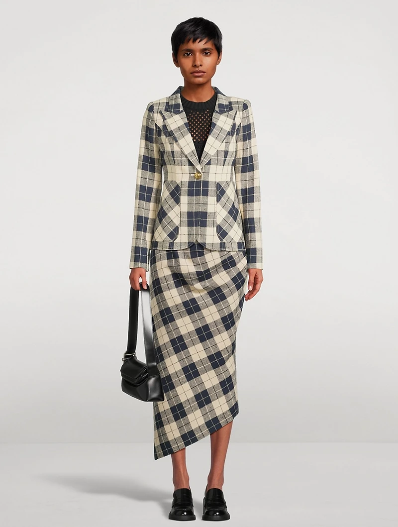 Asymmetric Midi Skirt Plaid Print
