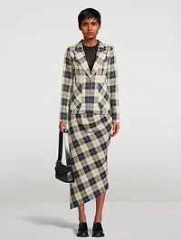Asymmetric Midi Skirt Plaid Print