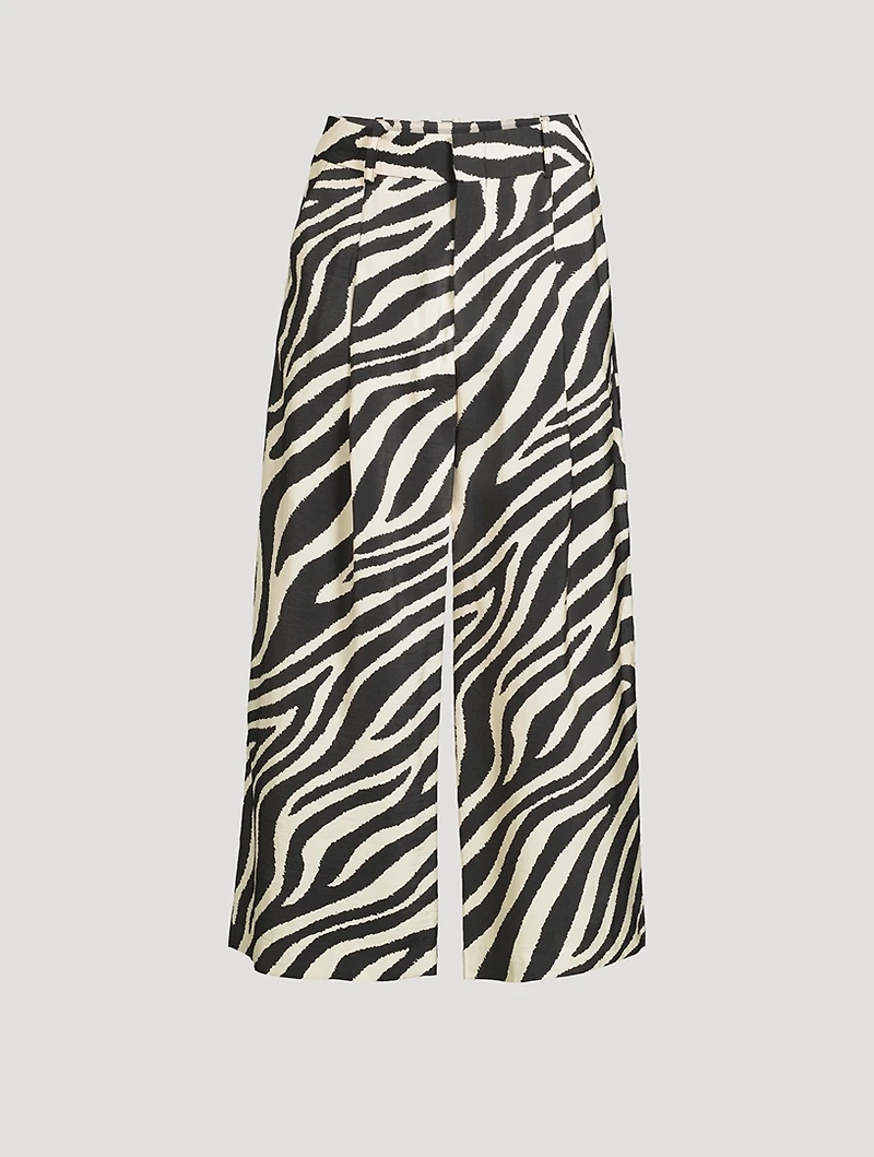 Pleated Wide-Leg Trousers Zebra Print