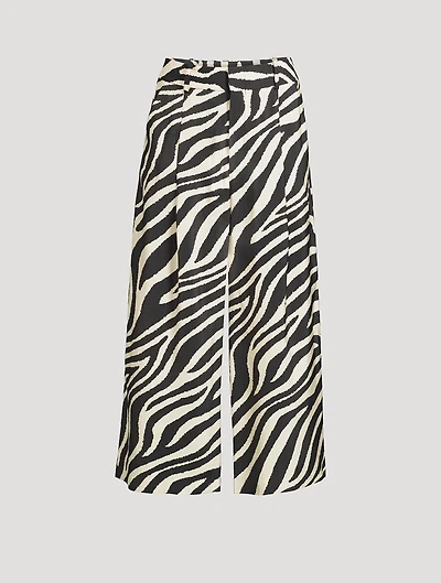 Pleated Wide-Leg Trousers Zebra Print