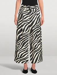 Pleated Wide-Leg Trousers Zebra Print