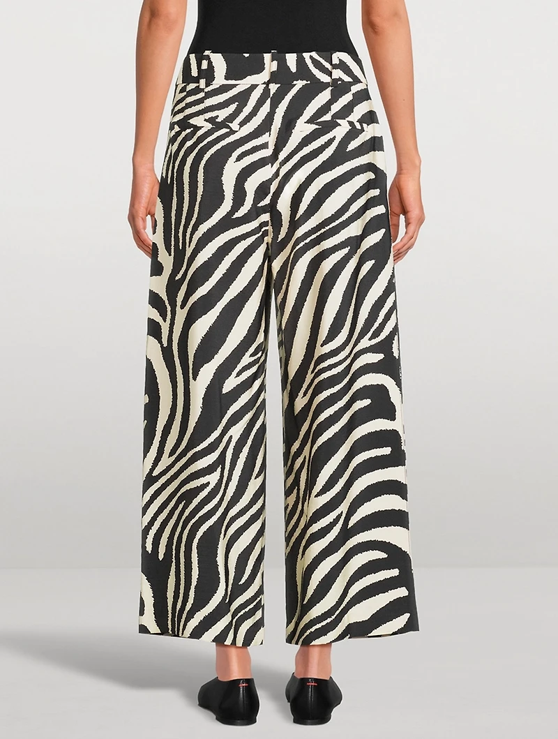 Pleated Wide-Leg Trousers Zebra Print