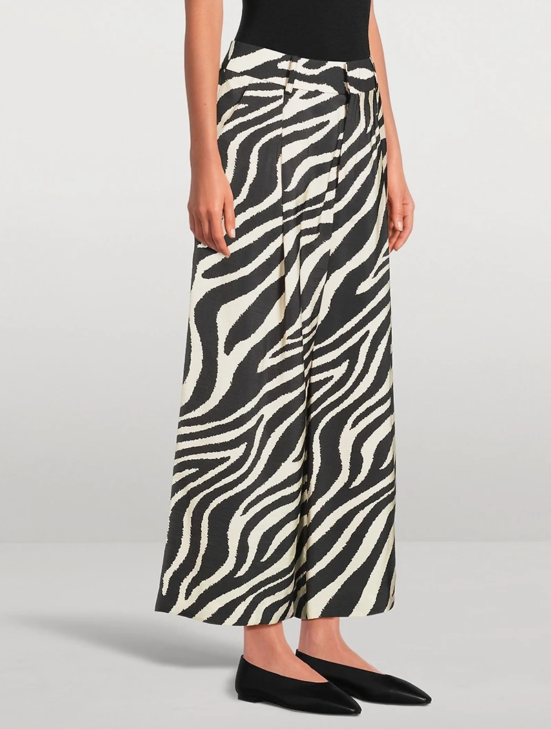 Pleated Wide-Leg Trousers Zebra Print