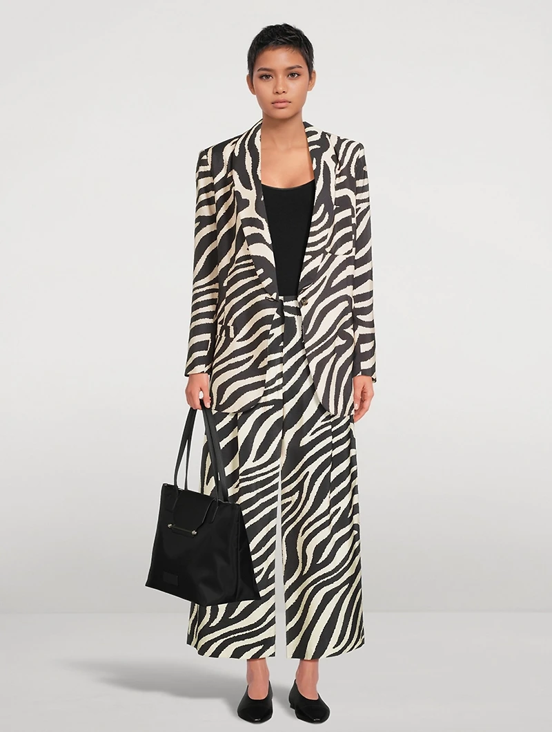 Pleated Wide-Leg Trousers Zebra Print