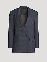 Double-Breasted Linen Blazer Glen Check Print