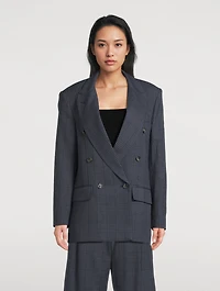Double-Breasted Linen Blazer Glen Check Print