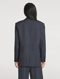 Double-Breasted Linen Blazer Glen Check Print