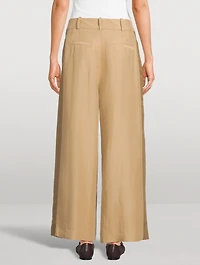 Pleated Wide-Leg Tuxedo Trousers