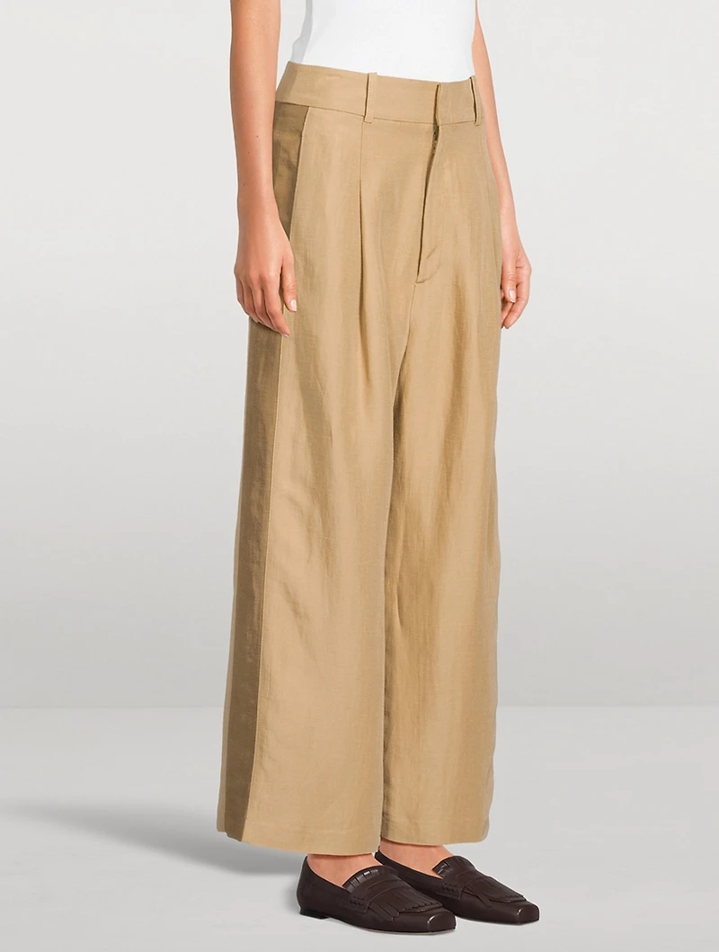 Pleated Wide-Leg Tuxedo Trousers