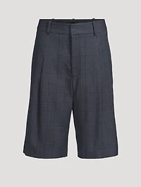 Pleated Linen Shorts Glen Check Print