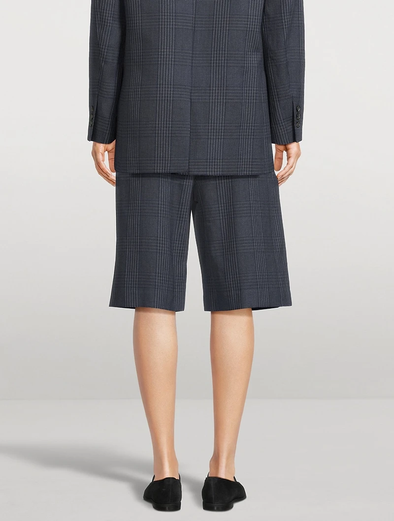Pleated Linen Shorts Glen Check Print