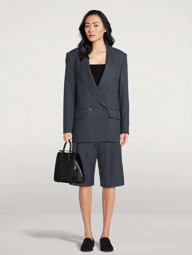 Pleated Linen Shorts Glen Check Print