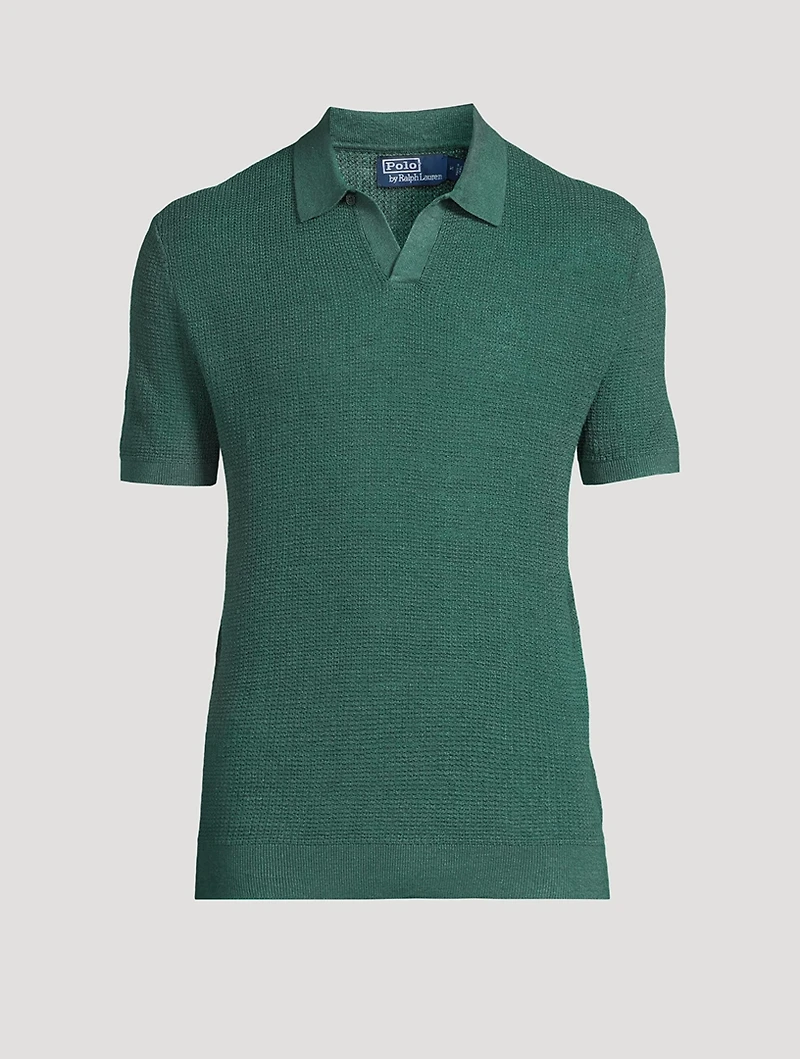 Mesh-Knit Linen Polo Shirt