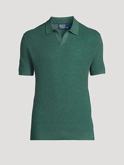 Mesh-Knit Linen Polo Shirt