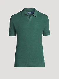 Mesh-Knit Linen Polo Shirt