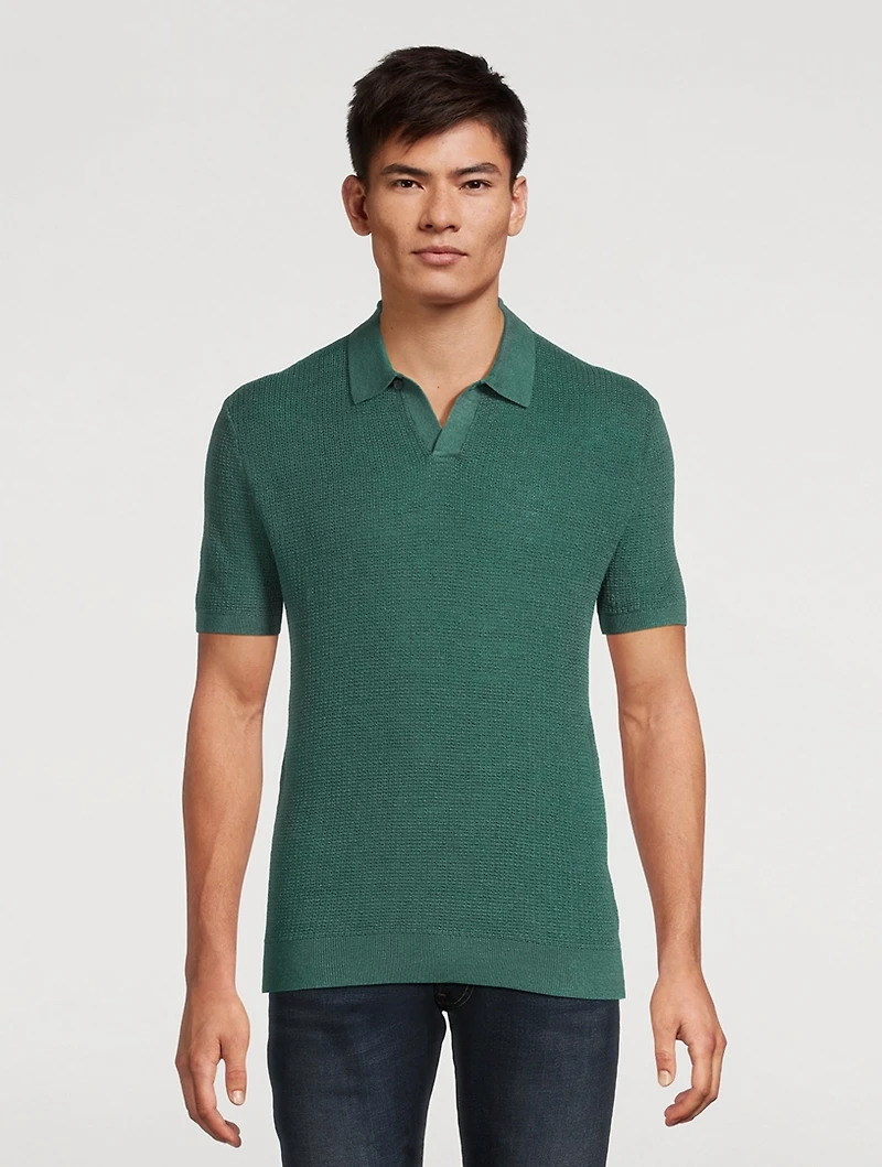 Mesh-Knit Linen Polo Shirt