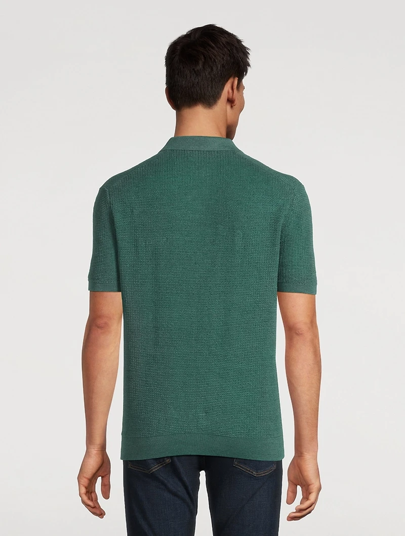 Mesh-Knit Linen Polo Shirt