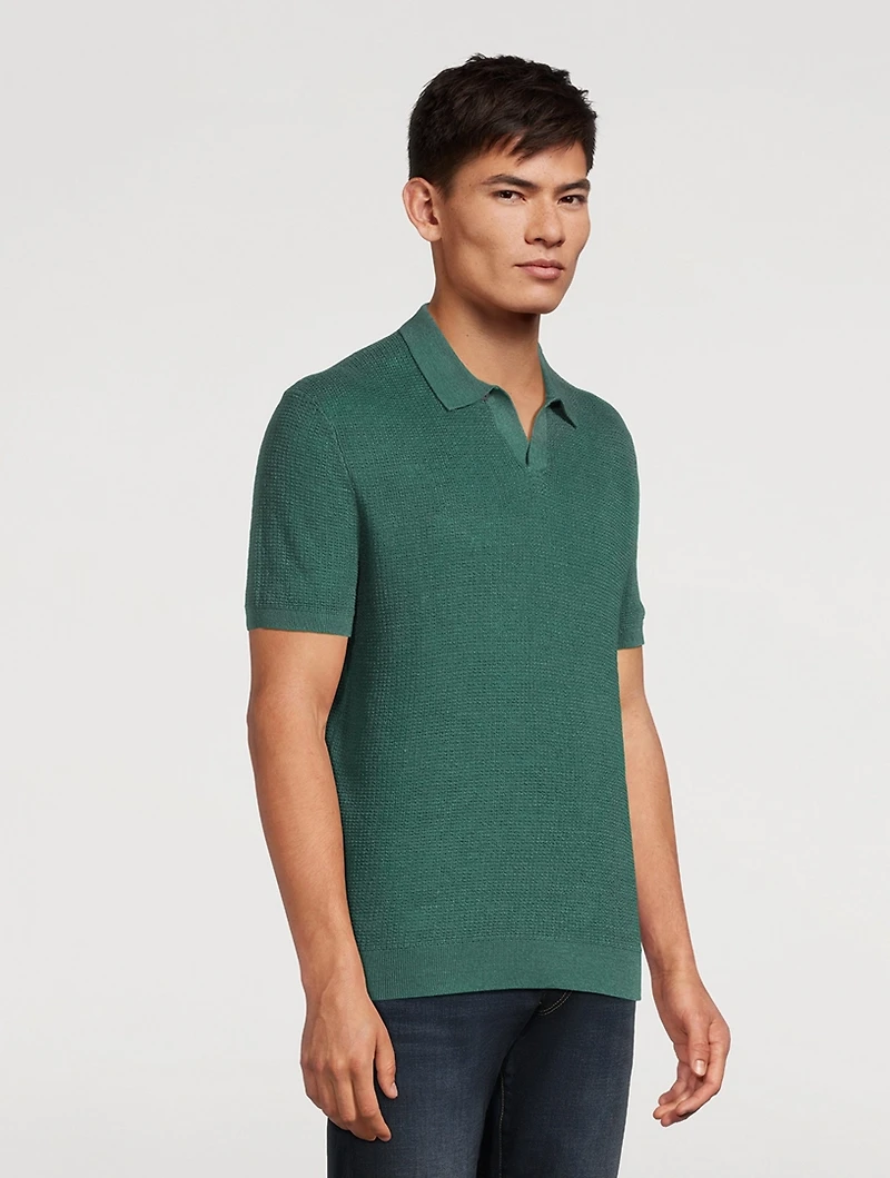 Mesh-Knit Linen Polo Shirt
