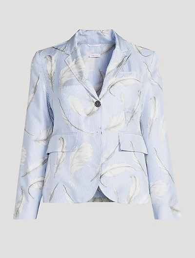 Silk Twill Blazer Feather Print