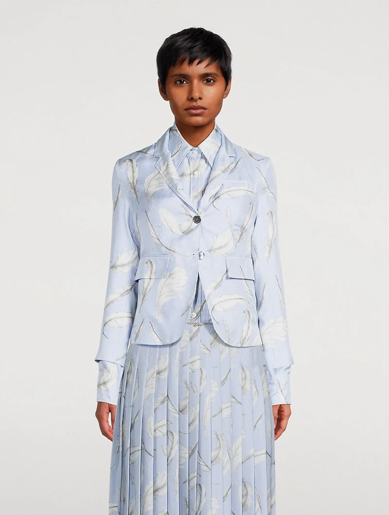 Silk Twill Blazer Feather Print