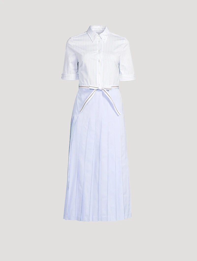 Belted Poplin Shirt Dress Stripe Print