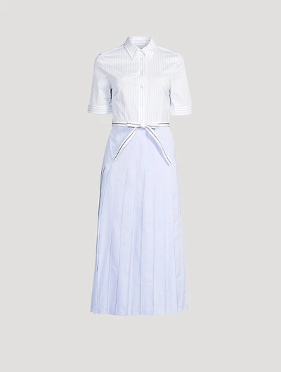 Belted Poplin Shirt Dress Stripe Print