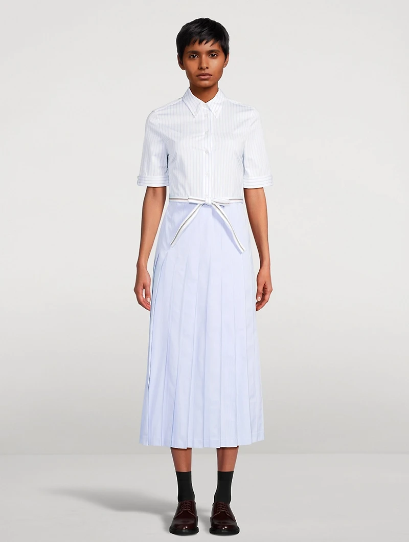 Belted Poplin Shirt Dress Stripe Print