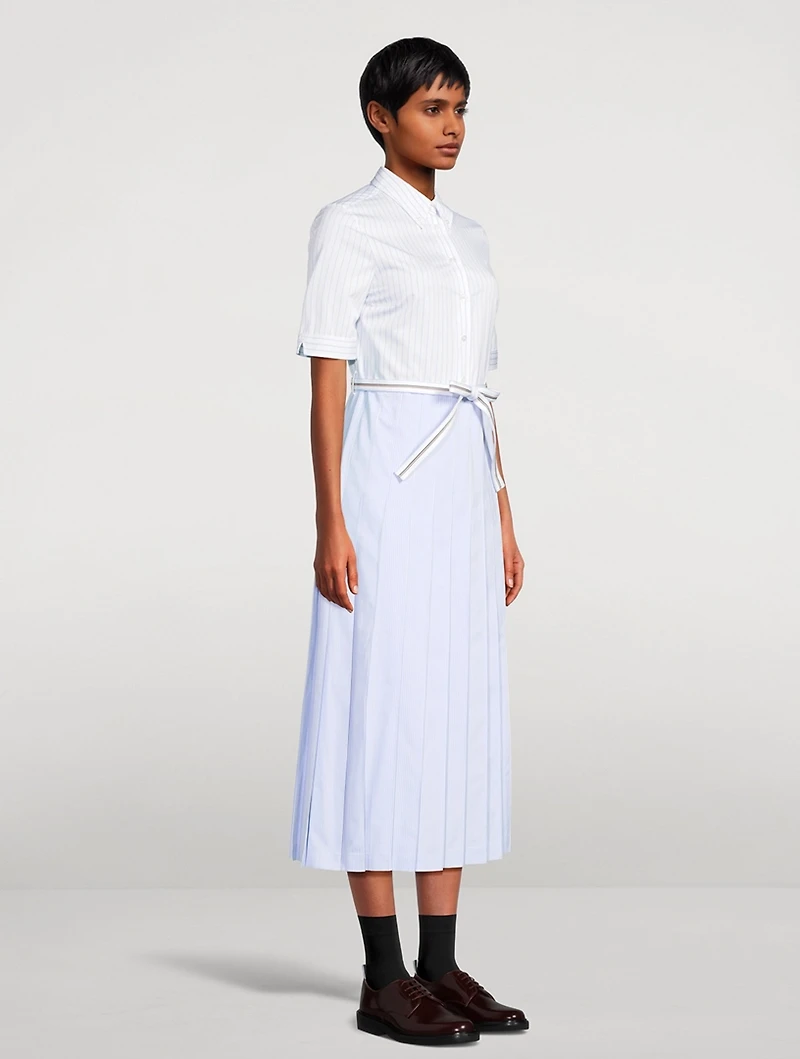 Belted Poplin Shirt Dress Stripe Print
