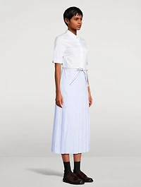 Belted Poplin Shirt Dress Stripe Print