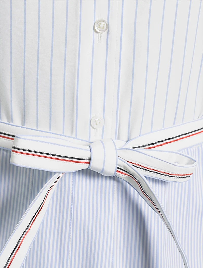 Belted Poplin Shirt Dress Stripe Print