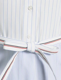 Belted Poplin Shirt Dress Stripe Print