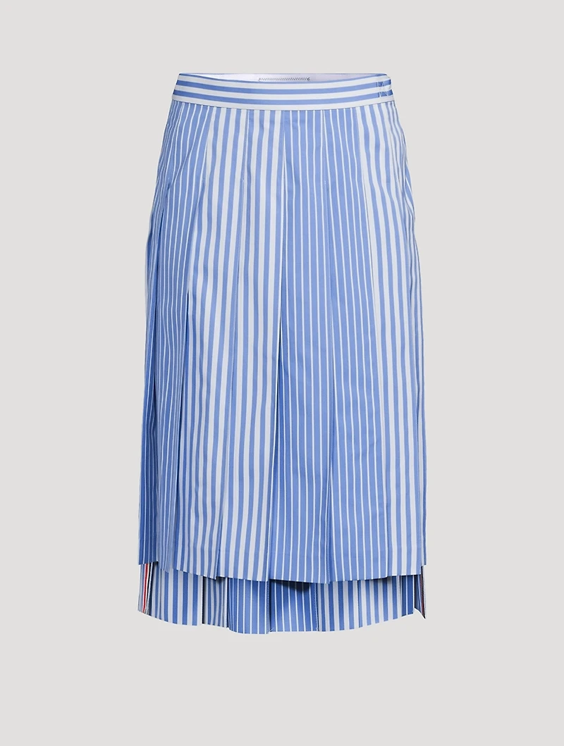 Funmix Pleated Midi Skirt Awning Stripe Print