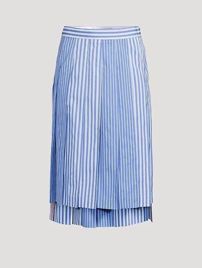 Funmix Pleated Midi Skirt Awning Stripe Print