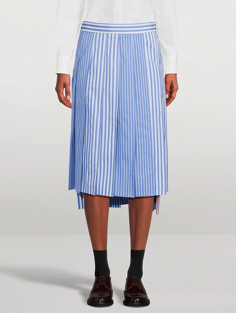 Funmix Pleated Midi Skirt Awning Stripe Print