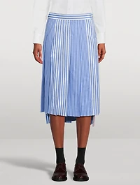 Funmix Pleated Midi Skirt Awning Stripe Print