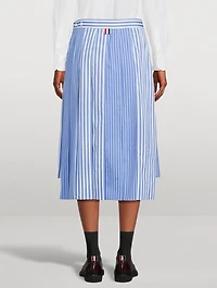 Funmix Pleated Midi Skirt Awning Stripe Print