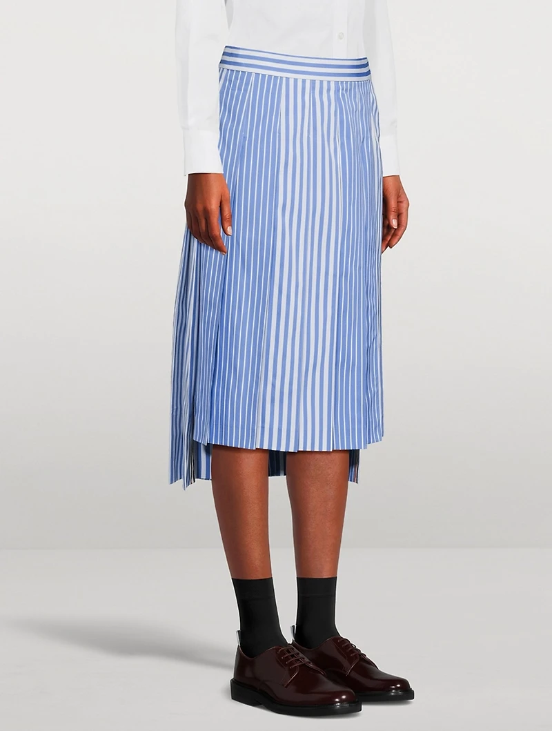 Funmix Pleated Midi Skirt Awning Stripe Print